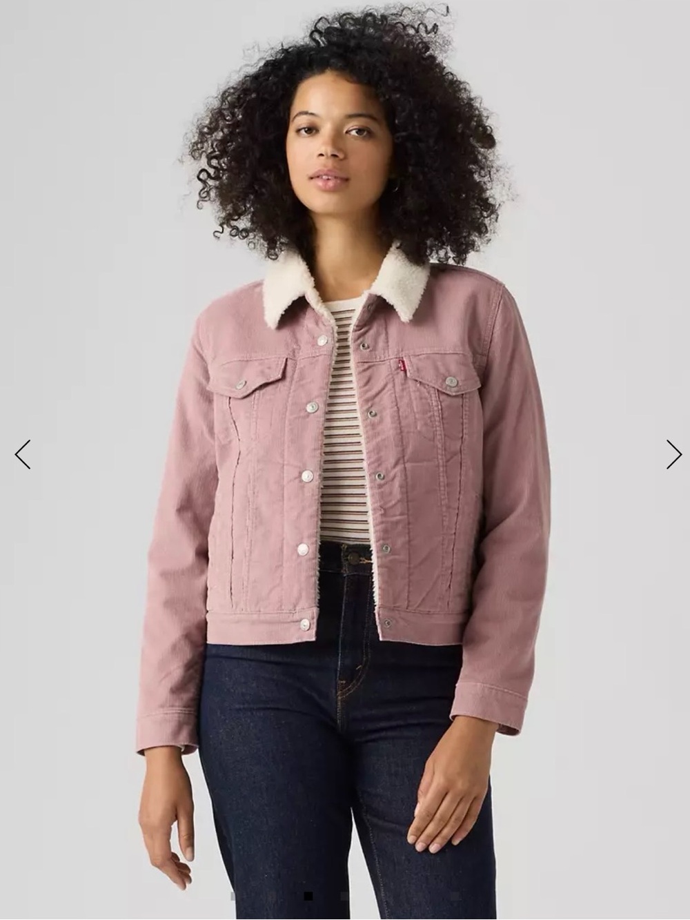 NWT LEVI’S PINK CORDUROY ORIGINAL TRUCKER JACKET SHERPA WOMEN’S LARGE